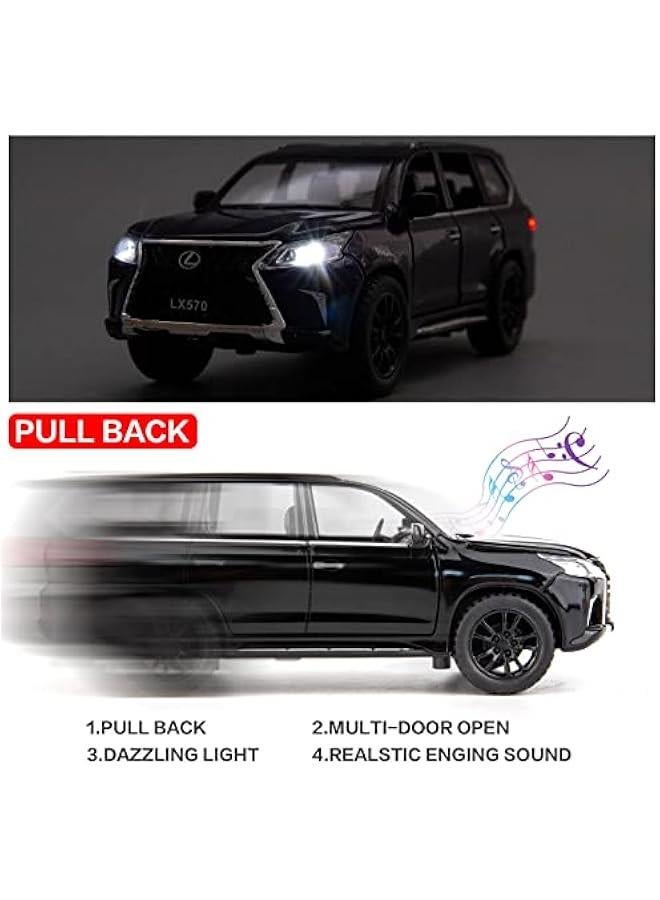 1/32 Compatible for Lexus LX570 Off-Road in Luxury SUV Model Car, Zinc Alloy Pull Back Toy car with Sound and Light for Kids Boy Girl Gift(Black) - Image 3