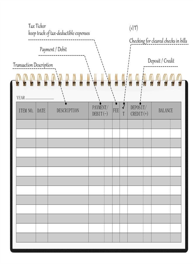 HAUTOCO Check Registers for Personal Checkbook, Transaction Expense Ledger Log Book for Small Business, Checking Account Register Book to Track Payments, Deposits, Finances, 8.4 x 6.2'', Black - Image 3