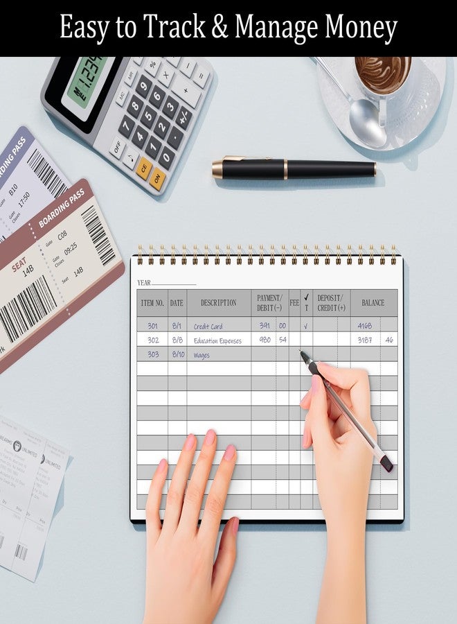 HAUTOCO Check Registers for Personal Checkbook, Transaction Expense Ledger Log Book for Small Business, Checking Account Register Book to Track Payments, Deposits, Finances, 8.4 x 6.2'', Black - Image 2