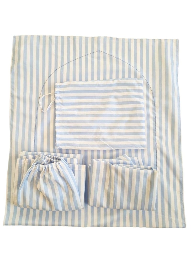 Toko Muslim Prayer Clothing Dress Set with Mat | 100% Cotton | for Women White with Light Blue Stripes | Handmade | Lightweight | Portable  - Image 3