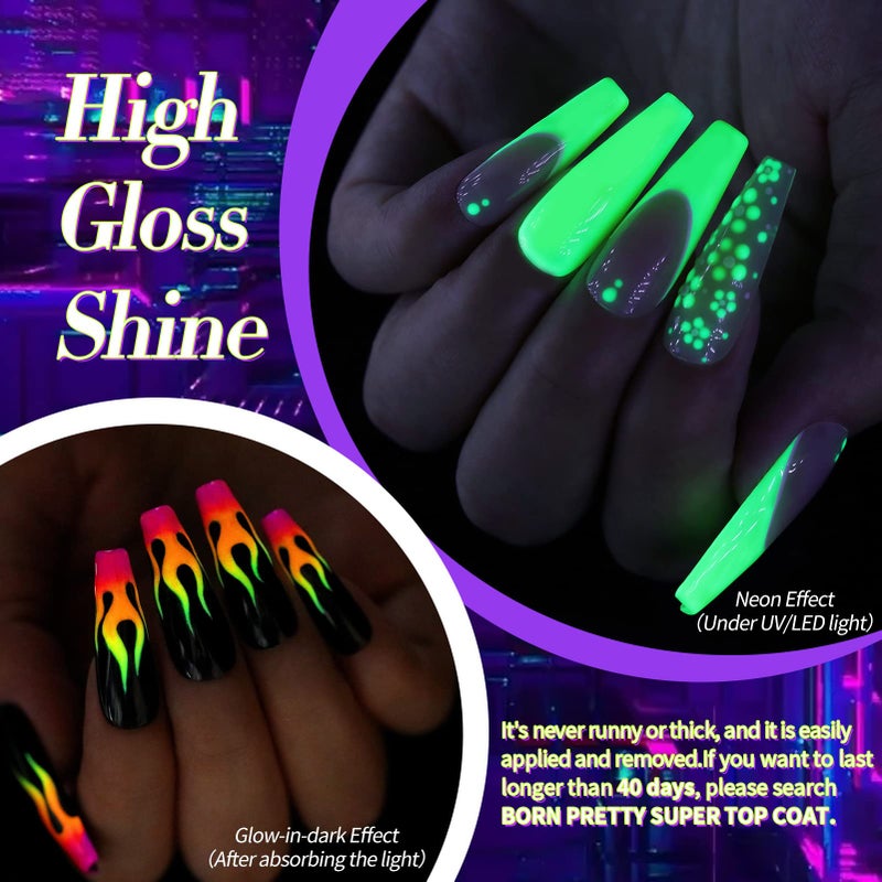 Born Pretty Neon Gel Nail Polish Set 6 Colors Christmas Luminous Glow in Dark Gel Polish Fluorescent Orange Hot Pink Blue Yellow Green Purple Gel Nail Polish Set 7ML - Image 4