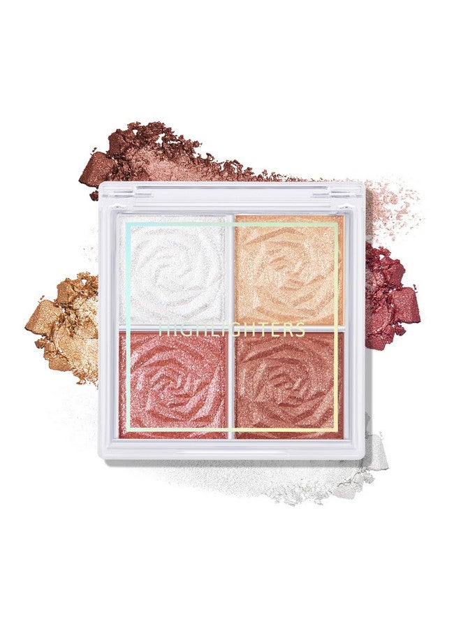 Boobeen Blush And Highlighter Palette 4Color Metallic Shimmer Shadow Powder Illuminator Makeup Set For Shading Highlighting & Defining The Face - Image 1