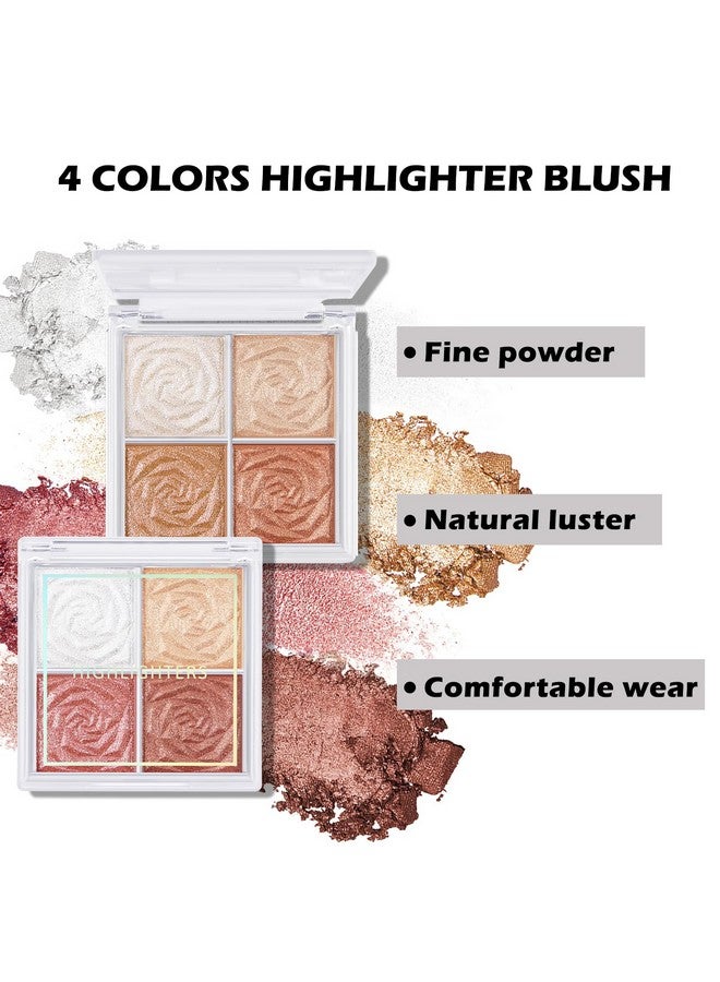 Boobeen Blush And Highlighter Palette 4Color Metallic Shimmer Shadow Powder Illuminator Makeup Set For Shading Highlighting & Defining The Face - Image 4