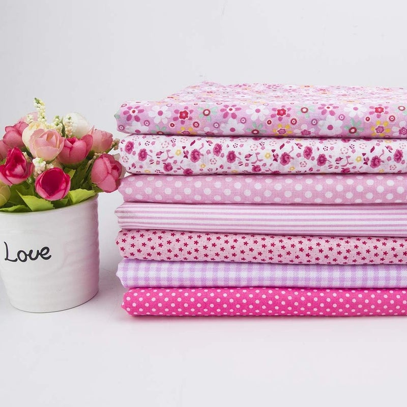 Antetek 16Pcs 20" x 20" Cotton Fabric DIY Making Supplies Quilting Patchwork Fabric Fat Quarter Bundles DIY for Quilting Cotton Patchwork Cushions (All Pink, 20" x 20") - Image 1
