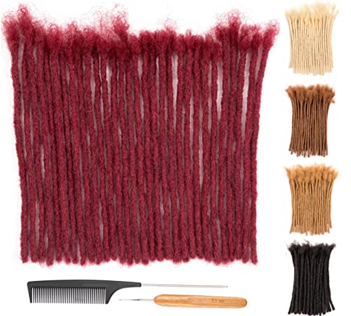 Originea DAIXI 0.6cm Thickness #Burgundy 8 Inch 30 Strands 100% Real Human Hair Dreadlock Extensions for Man/Women Full Head Handmade Permanent loc Extensions Bundles Can Be Dyed Bleached Curled Twisted - Image 1