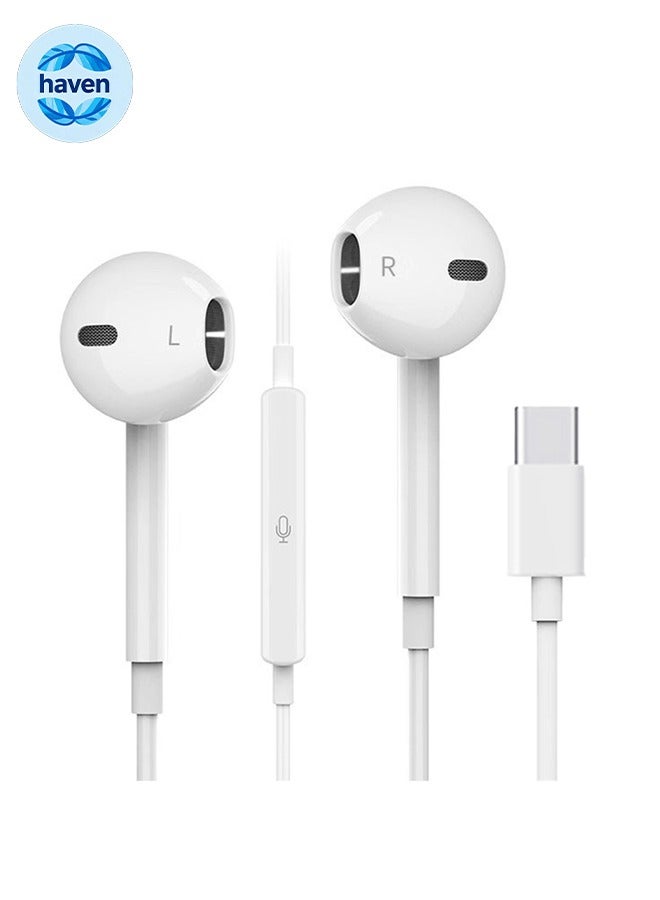 هافن سماعات سلكية مع USB-C ، سماعات في الأذن سماعات التحكم السلكية ، لـ iPhone 15/16 Pro Max ، iPad Pro / Air - Image 1