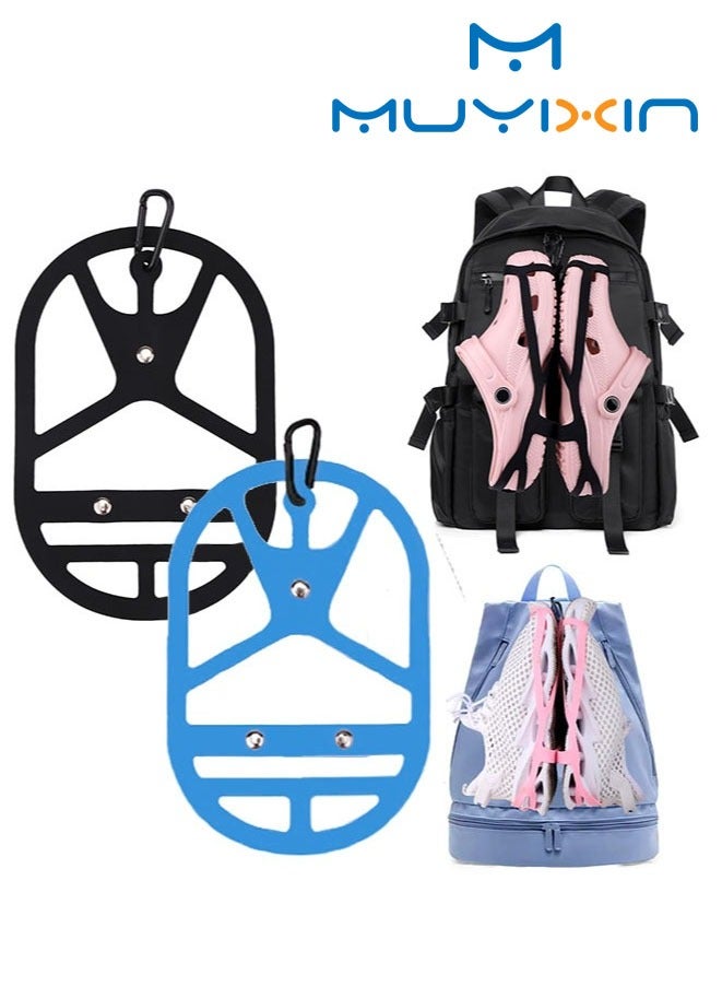 Muyixin زوجان من حافظات الأحذية لحقيبة الظهر، مشبك حذاء لحقيبة الظهر/حقيبة الصالة الرياضية، مشبك أحذية إكسسوارات رياضية للسفر، رحلة تسلق في الهواء الطلق، الرياضة، توفير المساحة، بديل لحقيبة الظهر الخاصة بالأحذية، كبير، أسود + وردي - Image 1