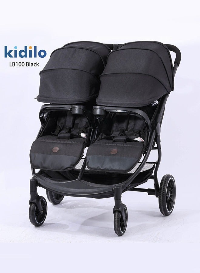 Kidilo عربة أطفال مزدوجة 2 في 1 للمواليد الجدد، عربة مقعدين للتوائم مع مظلة قابلة للتعديل، حاجز أمان، قفل العجلات ومقبض للوالدين | عربة أطفال للأطفال من 0 إلى 4 سنوات ولد أو بنت رمادي - Image 1