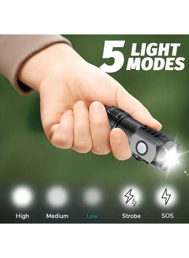 قطعتان مصباح يدوي صغير أسود بإضاءة LED بشاحن USB، 5 أوضاع، قاعدة مغناطيسية للاستخدام بدون يدين - Image 5