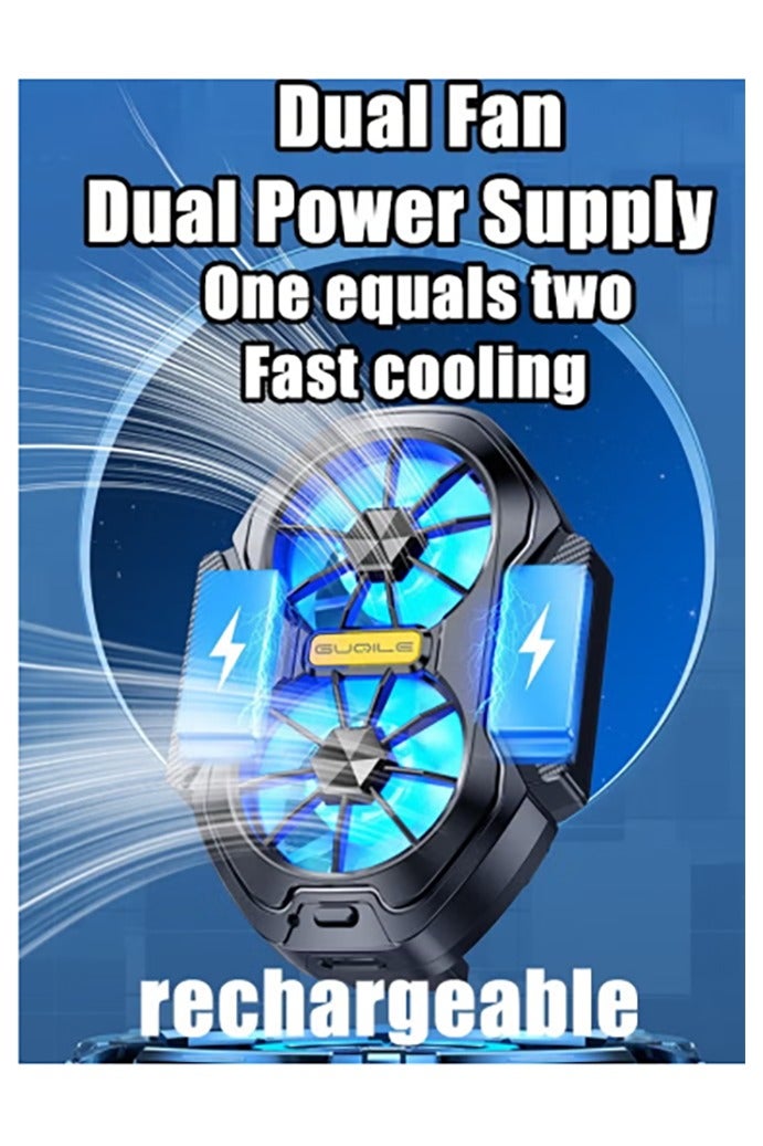 Phone Cooler with LED Light, Dual Fan USB Rechargeable Mobile Cooling Fan without Noise, Cellphone Radiator for Playing Games Tiktok for Universal iPhone/Android Smartphone - Image 2