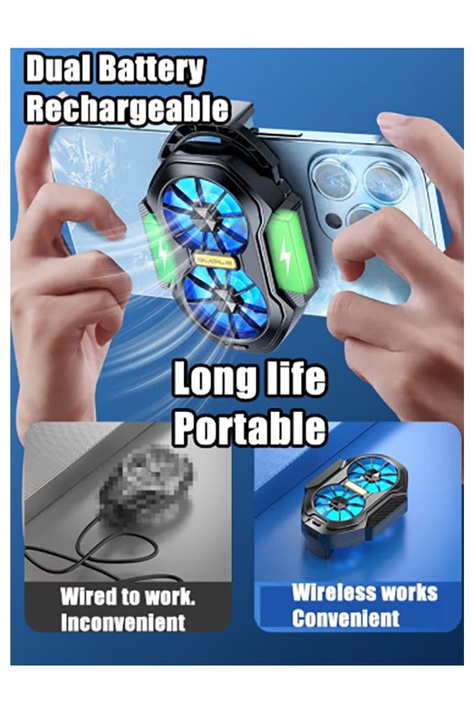Phone Cooler with LED Light, Dual Fan USB Rechargeable Mobile Cooling Fan without Noise, Cellphone Radiator for Playing Games Tiktok for Universal iPhone/Android Smartphone - Image 4