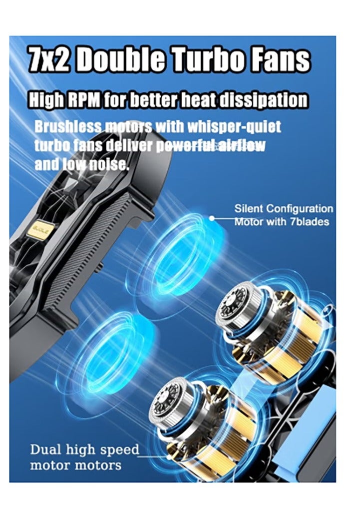 Phone Cooler with LED Light, Dual Fan USB Rechargeable Mobile Cooling Fan without Noise, Cellphone Radiator for Playing Games Tiktok for Universal iPhone/Android Smartphone - Image 3