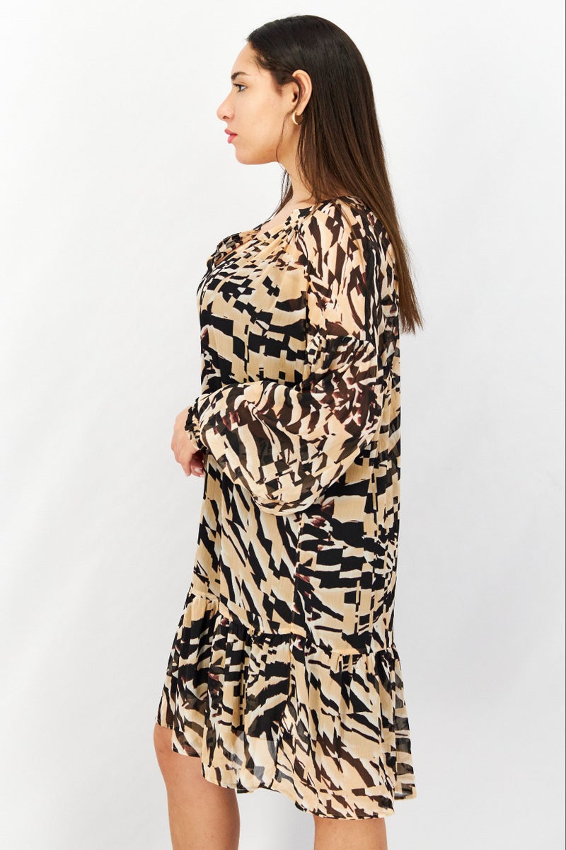 ESPRIT Women V-Neck Long Sleeve Allover Printed Mini Dress, Multicolor - Image 4