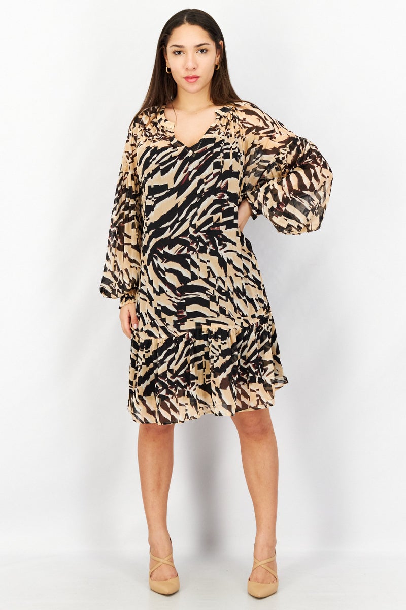 ESPRIT Women V-Neck Long Sleeve Allover Printed Mini Dress, Multicolor - Image 2