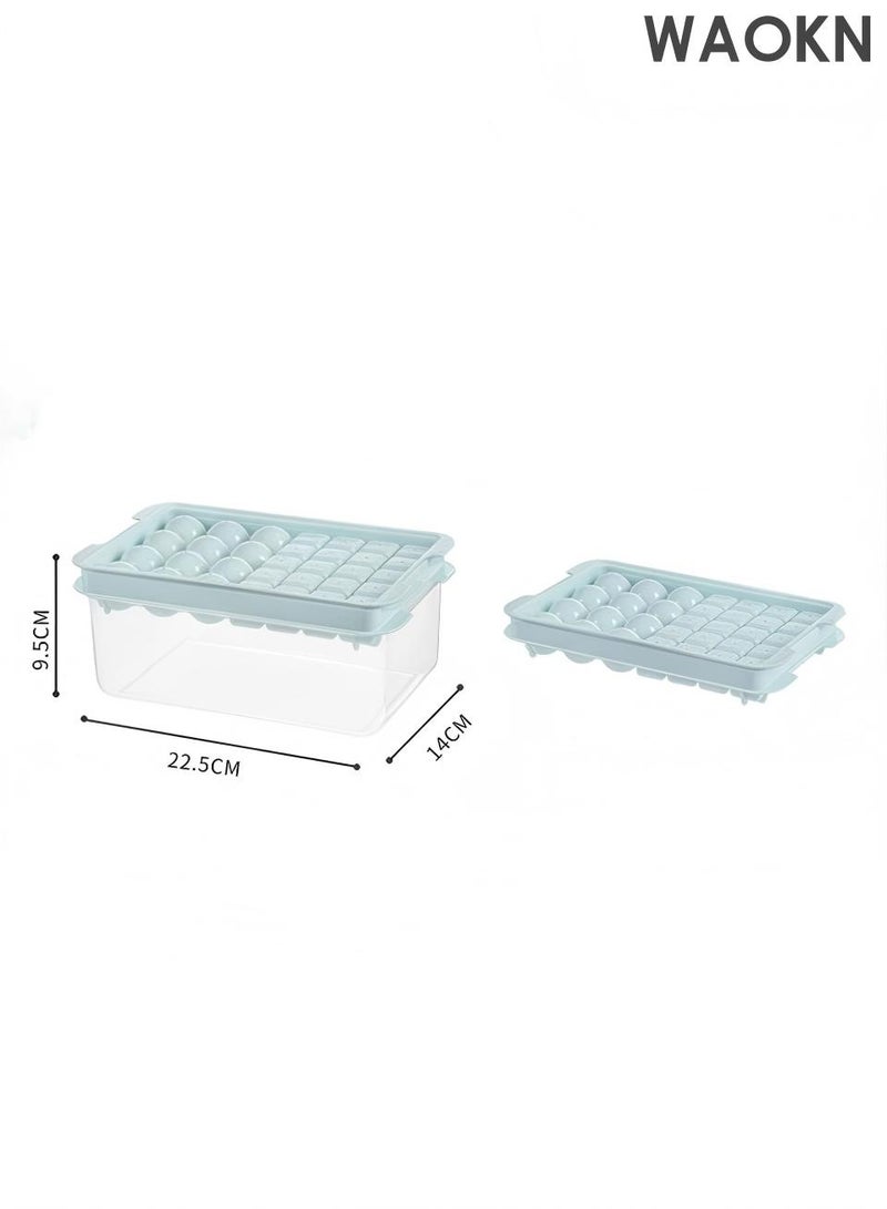 دبليو أيه أو كي أن صينية مكعبات ثلج بغطاء وحاوية للتجميد، قوالب مكعبات ثلج دائرية ومربعة للفريزر، صينية ثلج مع حاوية لصنع 64 قطعة من مكعبات الثلج الكروية لتبريد الكوكتيلات والويسكي والشاي والقهوة، مزودة بملعقة، لون أزرق. - Image 4