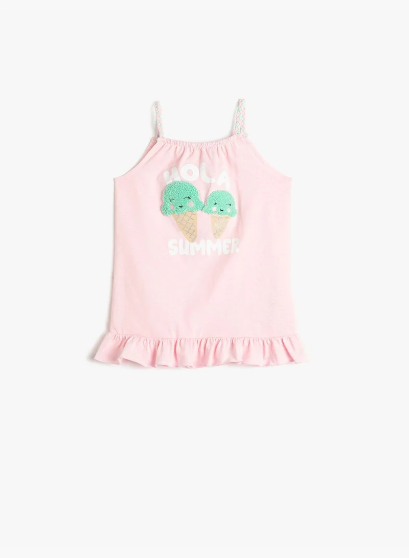 KOTON Dress Strappy Printed Ruffle Detail Cotton