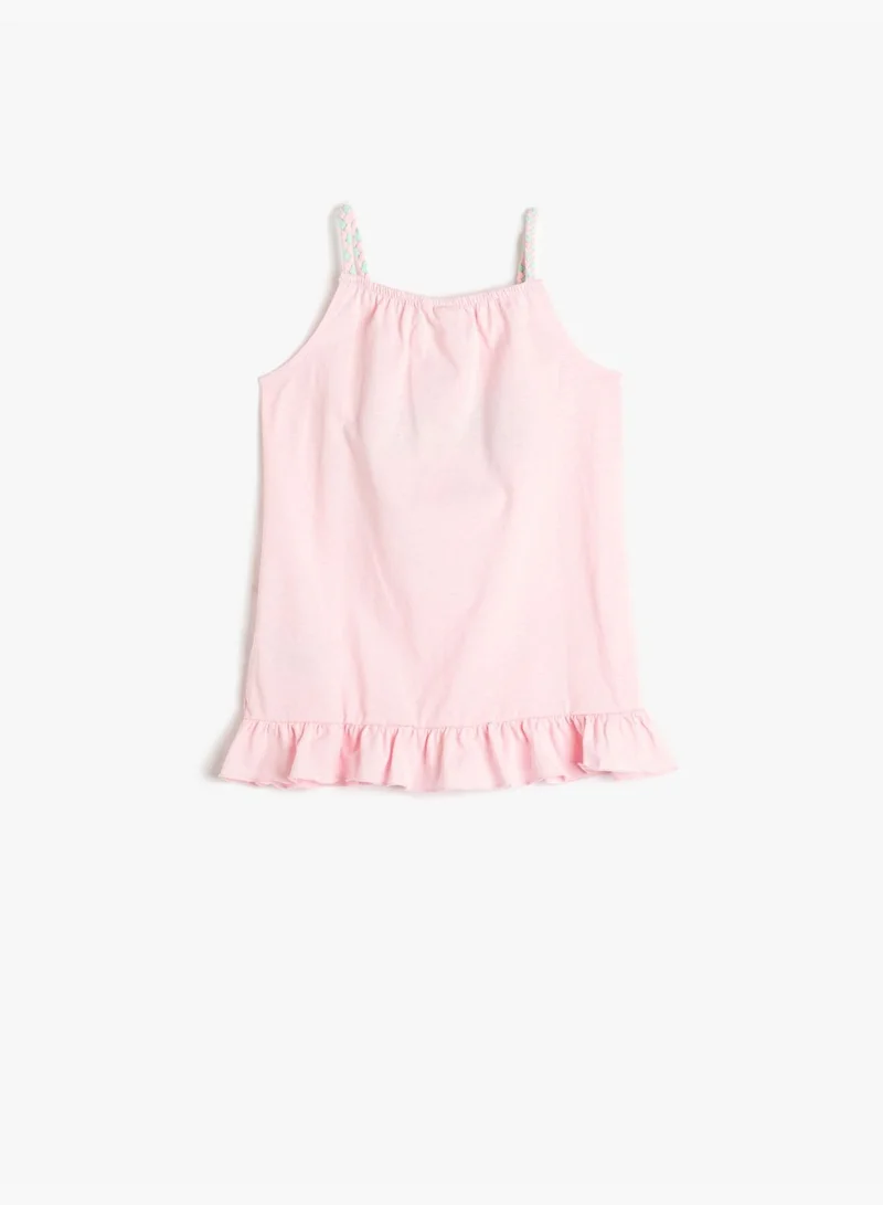 KOTON Dress Strappy Printed Ruffle Detail Cotton