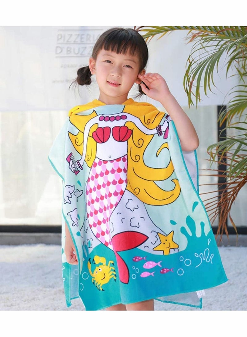 Kids Hooded Beach Towel, Swimming Bathrobe Lightweight Bath Towel for Toddler Age 1-6 Years Old Boys and Girls, Mermaid - Image 3