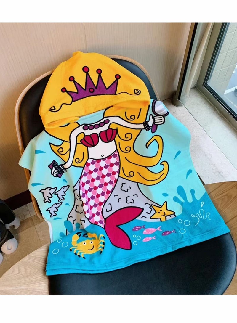 Kids Hooded Beach Towel, Swimming Bathrobe Lightweight Bath Towel for Toddler Age 1-6 Years Old Boys and Girls, Mermaid - Image 2