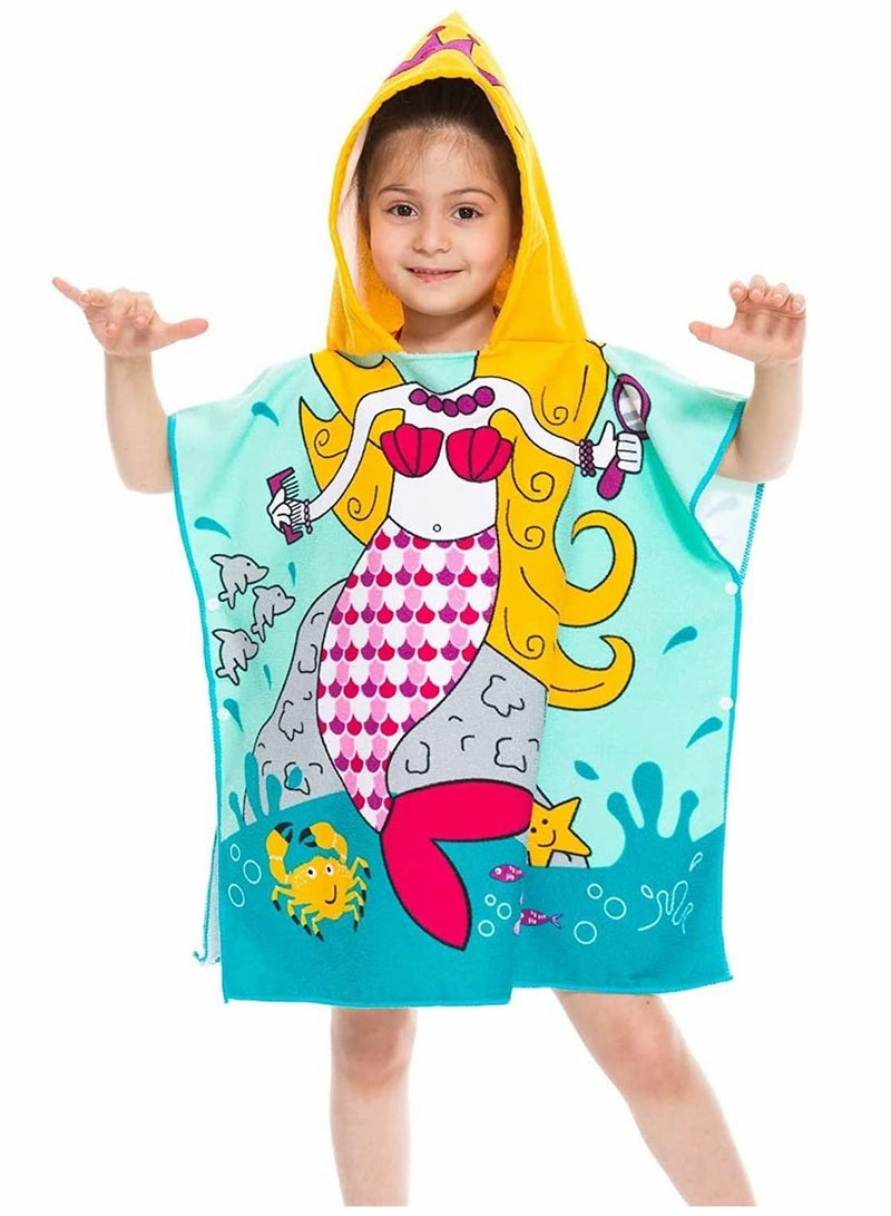 Kids Hooded Beach Towel, Swimming Bathrobe Lightweight Bath Towel for Toddler Age 1-6 Years Old Boys and Girls, Mermaid - Image 1