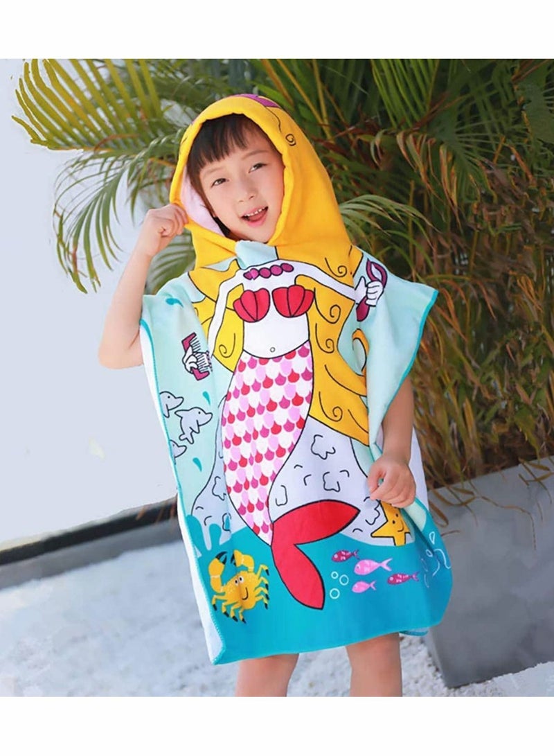 Kids Hooded Beach Towel, Swimming Bathrobe Lightweight Bath Towel for Toddler Age 1-6 Years Old Boys and Girls, Mermaid - Image 4