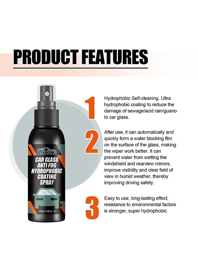 رايهونغ بخاخ طلاء مضاد للضباب ومضاد للماء لزجاج السيارة، بخاخ مضاد للضباب، بخاخ زجاج السيارة المضاد للضباب، منظف زجاج السيارة المضاد للضباب، بخاخ مضاد للضباب للنظارات، بخاخ طلاء مضاد للضباب وهايدروفوبيك لزجاج السيارة 100 مل - Image 4