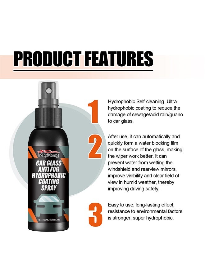 RAYHONG Car Glass Anti Fog Hydrophobic Coating Spray, Waterproof Anti Fog Spray, Automobile Glass Anti Fog Spray, Anti Fog Car Glass Cleaner, Anti Fog Spray for Glasses, Car Glass Antifog Hydrophobic Coating Spray 100ml - Image 4