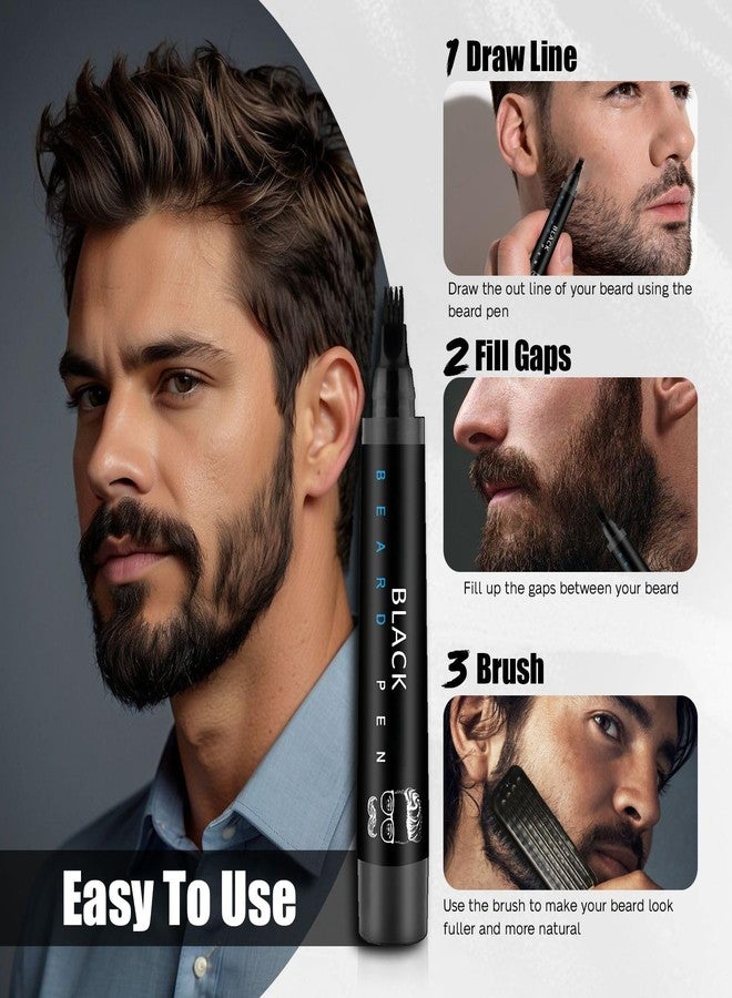 Ihrlpxkc Beard Pencil Filler for Men Black - Beard Pen with Brush, Barber Pencil Smudge-proof & Water-proof Mens Grooming Kits Creating Natural Beard Color, Gifts for Men (Black) - Image 5