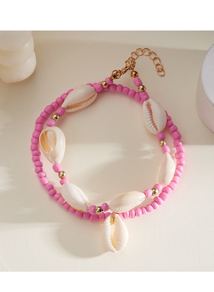 سلسلة كاحل قواقع بطراز بوهيمي للفتيات، إحساس فاخر، شاطئ الصيف، سلسلة كاحل من قواقع حبات الأرز - Image 1