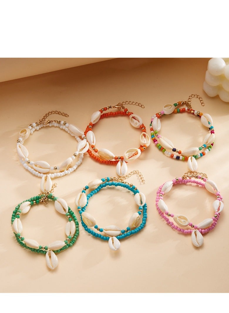 سلسلة كاحل قواقع بطراز بوهيمي للفتيات، إحساس فاخر، شاطئ الصيف، سلسلة كاحل من قواقع حبات الأرز - Image 2