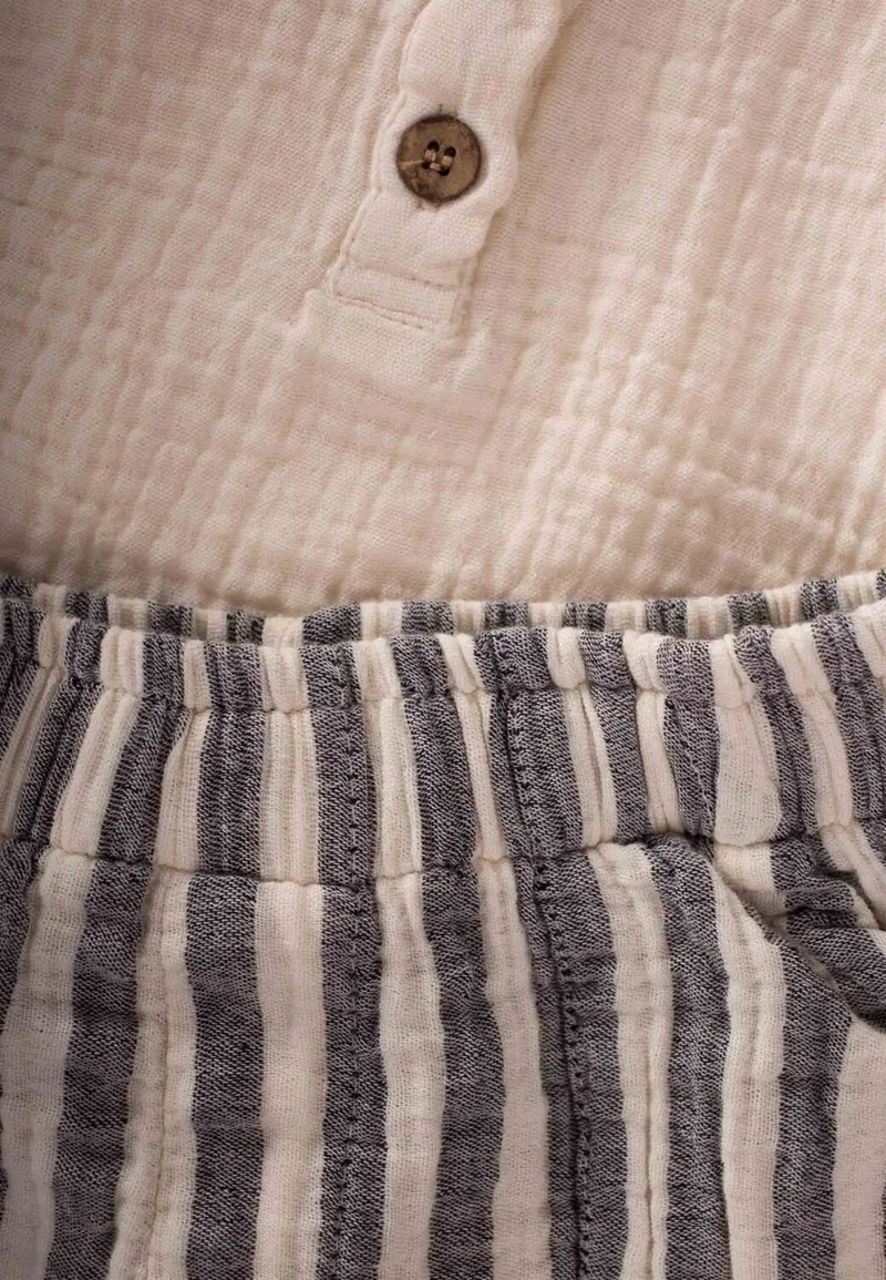 Cigit Bohemian Shirt with Harlem Trousers Suit Age 2-8 Cream/Navy Blue