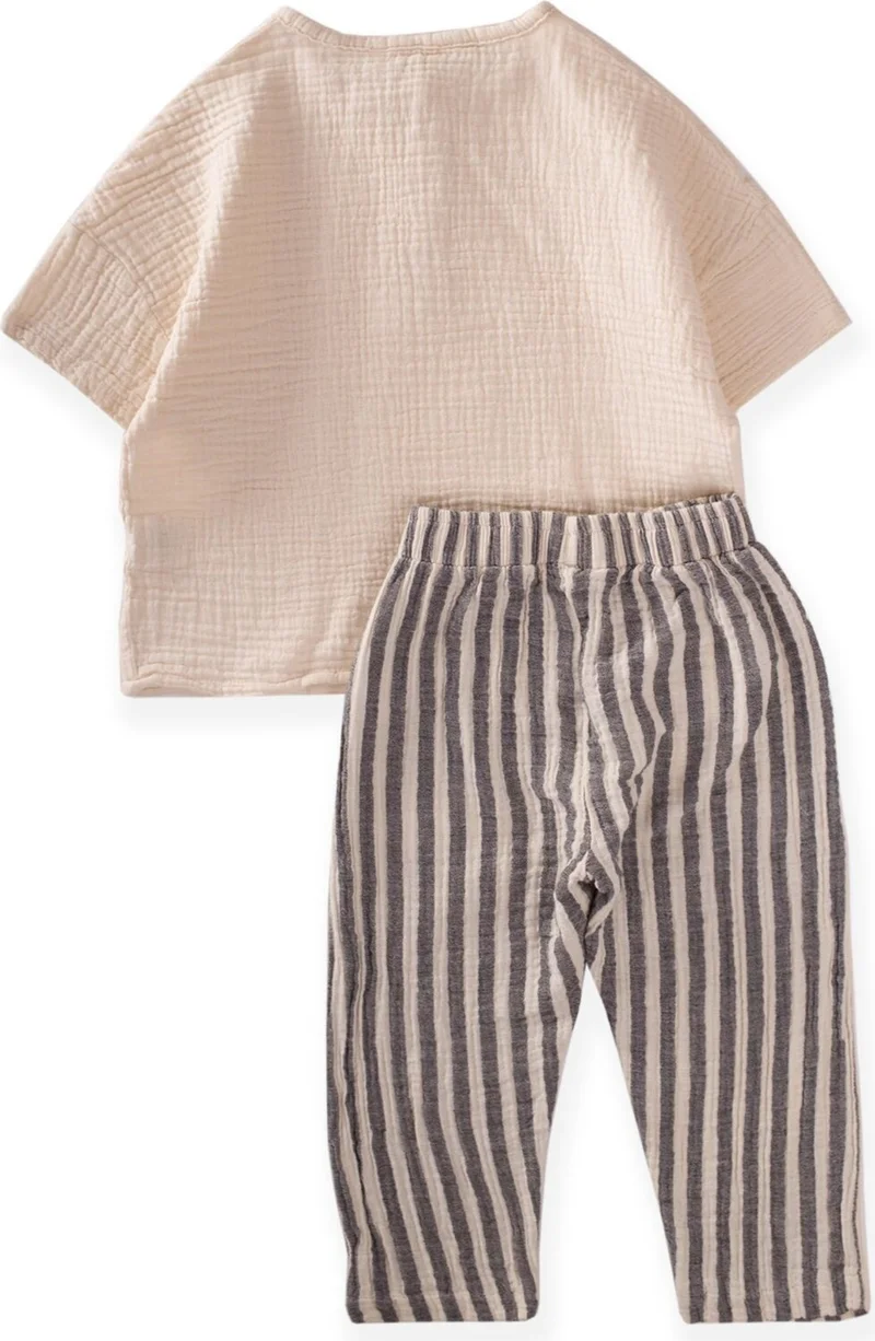 Cigit Bohemian Shirt with Harlem Trousers Suit Age 2-8 Cream/Navy Blue