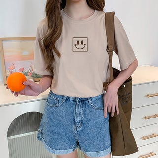Summer Nursing Top for Fashion-Mom Short Sleeve 6557-128 Light Milk Tea Printed Square Smiling Face [Loosen Edition Short Sleeve - pzsku/Z4FF47B6231B70A216D14Z/45/1746227246/569d5df7-6fe7-44b0-8d5b-6566fb16d891