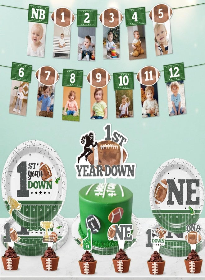 cocomigo 192pcs First Year Down Birthday Party Decorations Include Photo Banner High Chair Banner Backdrop Tablecloth Balloons Tableware Ballon Box Cutout Crown Poster Cake Topper, for First Down Birthday - Image 5