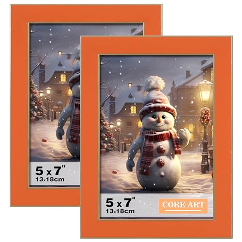 CORE ART 5x7 Orange Picture Frames, 5 by 7 Colorful Photo Frame with HD Plexiglass, Wall or Tabletop Display, Set of 2 - Image 1
