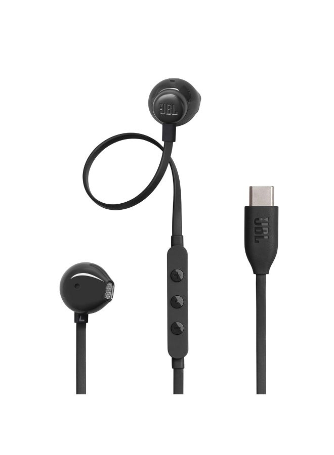 JBL Tune 305C Type-C Wired Earphones with Hi-Res Audio, Pure Bass Sound, 10mm Drivers, Built-in Microphone, 3-Button Remote, Tangle-Free Flat Cable, Semi In-Ear Comfort Fit, Compatible with USB-C Devices - Image 1