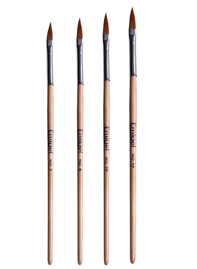 Emigel Professional Wooden Acrylic Brush Set No 2,8,10,12 | Nail Art Brush (Set of 4 Pcs) - Image 1