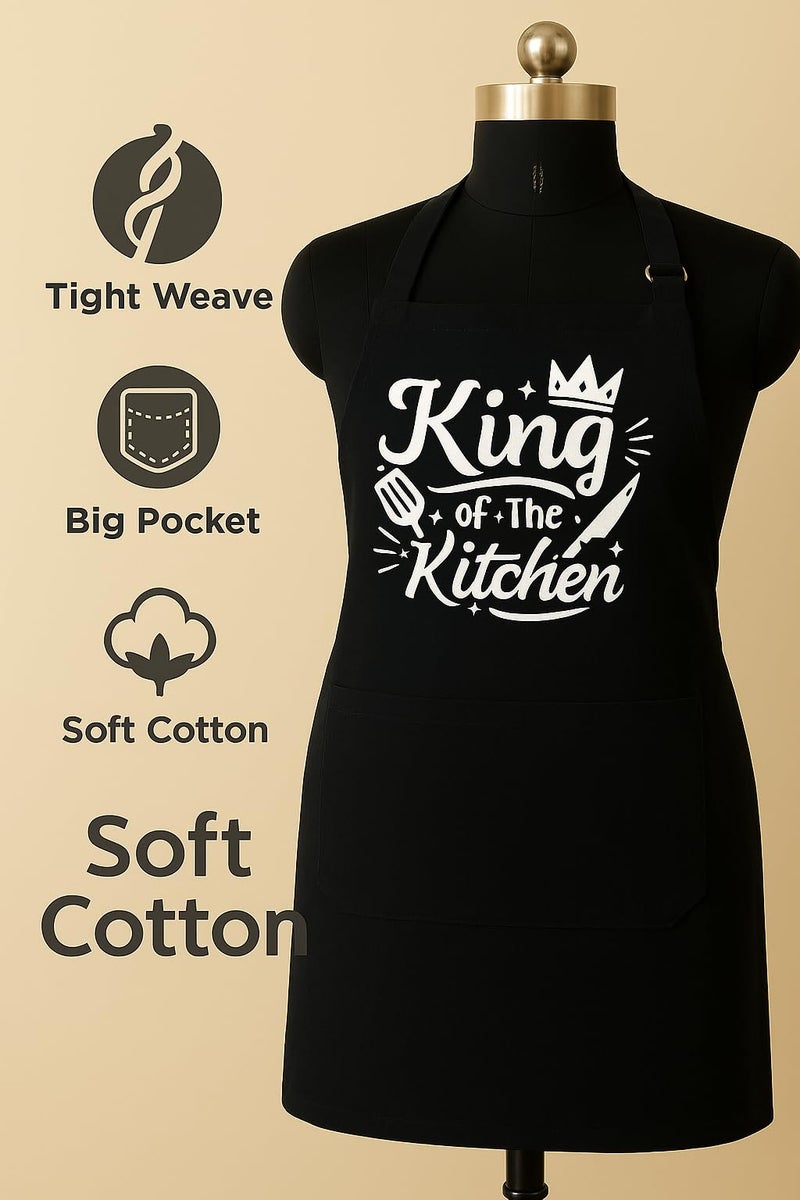 CRAZYWEAVES 100% Soft and Cool Cotton Kitchen Funny printed Design Apron with Front Centre Pocket, Adjustable Neck Strap and Tie, Restaurants, Catering, Kitchen, Chef Apron for Unisex (Black) - Image 2