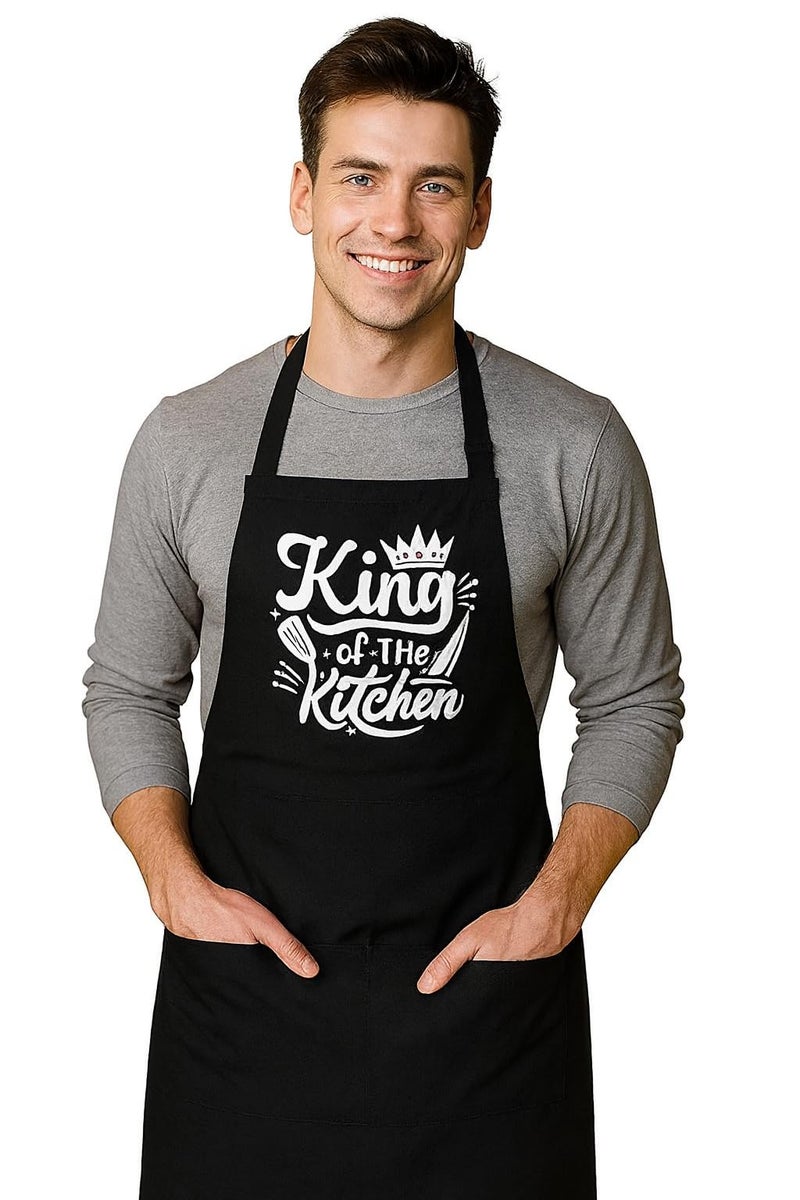 CRAZYWEAVES 100% Soft and Cool Cotton Kitchen Funny printed Design Apron with Front Centre Pocket, Adjustable Neck Strap and Tie, Restaurants, Catering, Kitchen, Chef Apron for Unisex (Black) - Image 1