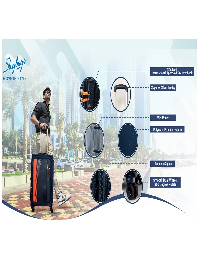 Skybags Airway Pro Expandable Soft Body Luggage with Smooth Dual Wheels Luggage Trolley, Polyester Material, TSA Lock, Large-28Inch Blue