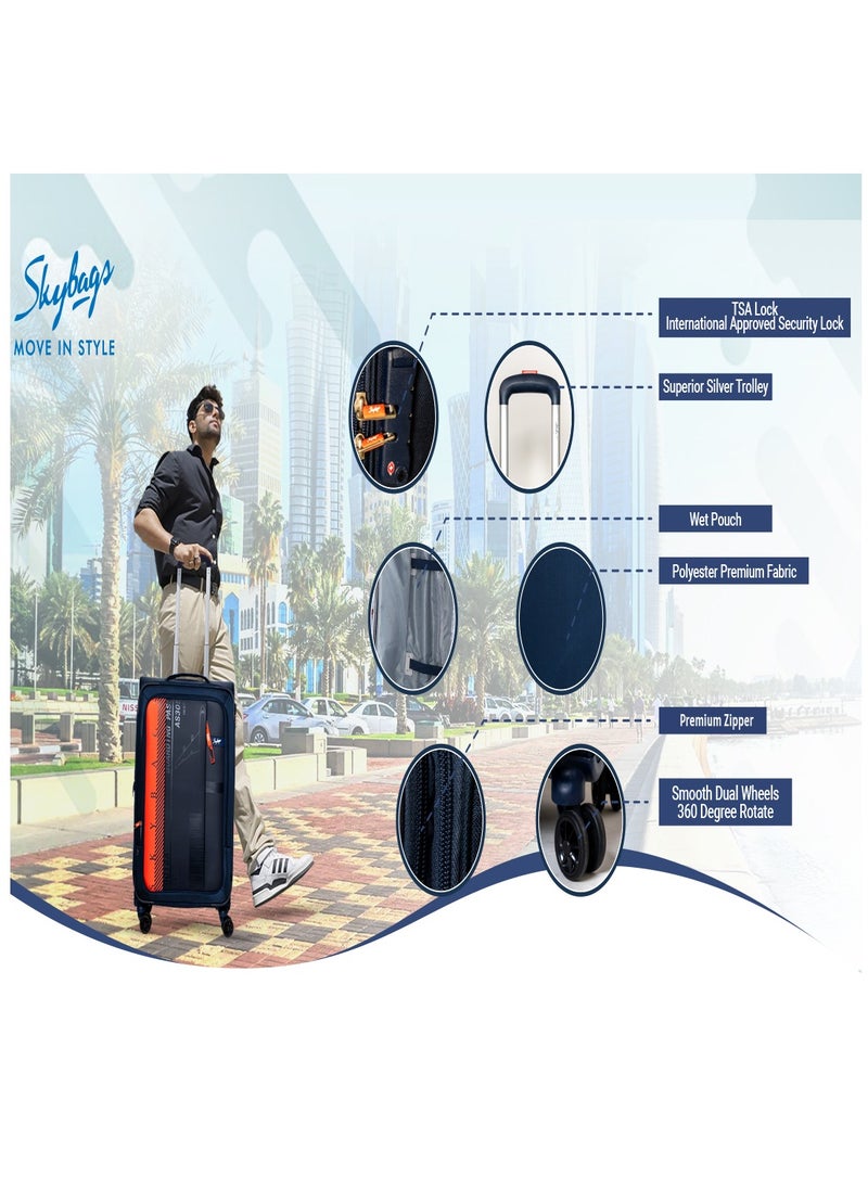 Skybags - Airway Pro Expandable Soft Body Luggage with Smooth Dual Wheels Luggage Trolley, Polyester Material, TSA Lock, Large-28Inch Blue - Image 1
