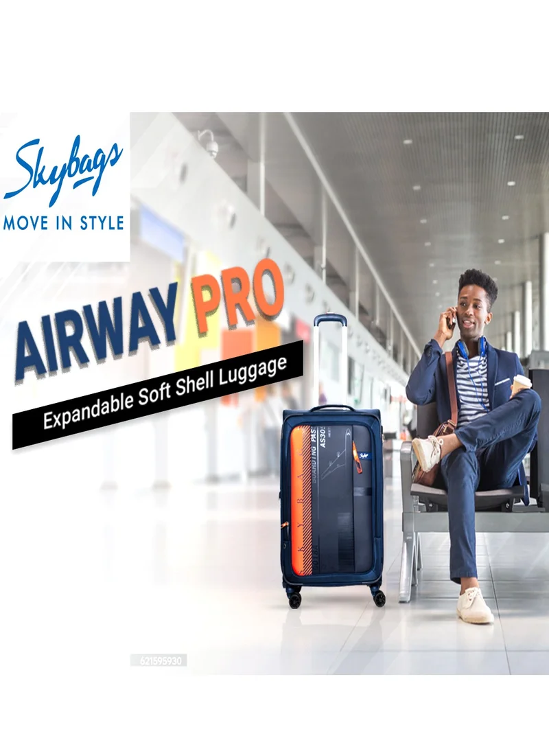 Skybags Airway Pro Expandable Soft Body Luggage with Smooth Dual Wheels Luggage Trolley, Polyester Material, TSA Lock, Large-28Inch Blue