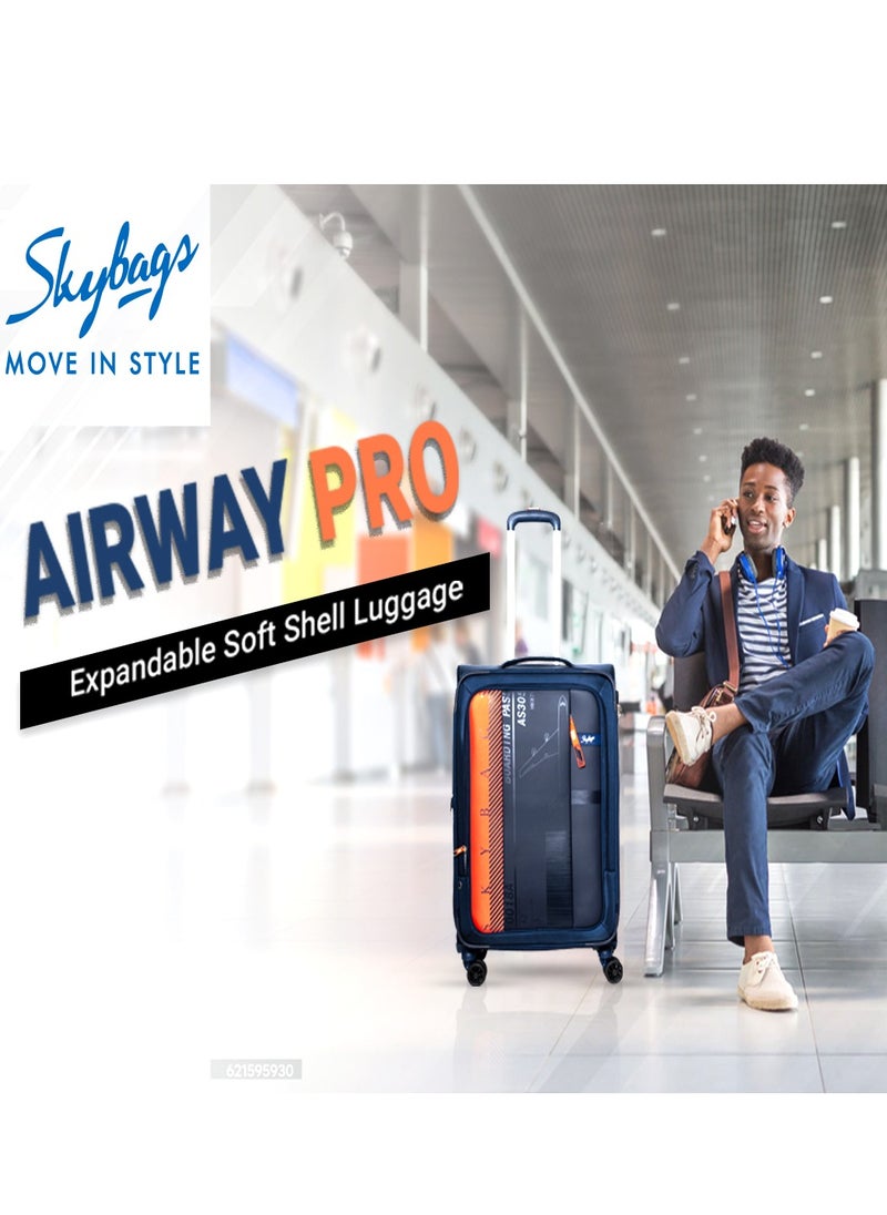 Skybags - Airway Pro Expandable Soft Body Luggage with Smooth Dual Wheels Luggage Trolley, Polyester Material, TSA Lock, Large-28Inch Blue - Image 1