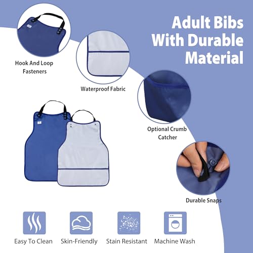 ZINGTERRA Adult Bibs with Crumb Catcher,3Pack Adjustable Bibs for Eating,Waterproof Washable Men Clothing Protectors,Reusable Large Feeding Bib for Women Elderly Seniors - Image 4