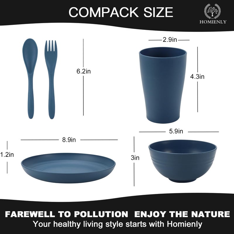 Homienly Wheat Straw Dinnerware Sets, Homienly 20pcs Unbreakable Microwave Dishwasher Safe Tableware Lightweight Bowls, Cups, Plates Set Reusable Dinner Plates Bowls set (Blue) - Image 2
