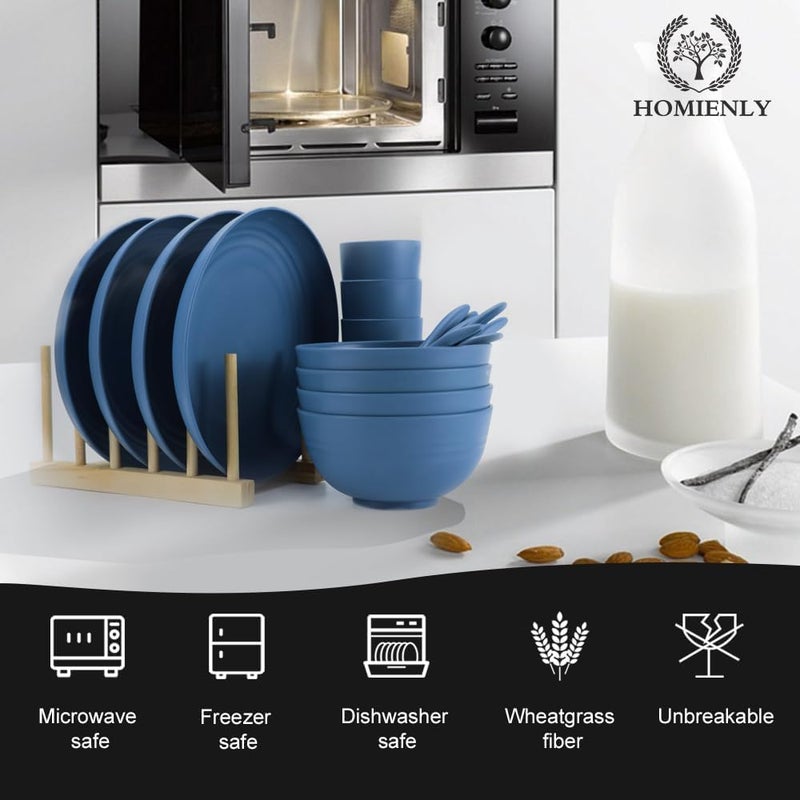 Homienly Wheat Straw Dinnerware Sets, Homienly 20pcs Unbreakable Microwave Dishwasher Safe Tableware Lightweight Bowls, Cups, Plates Set Reusable Dinner Plates Bowls set (Blue) - Image 4