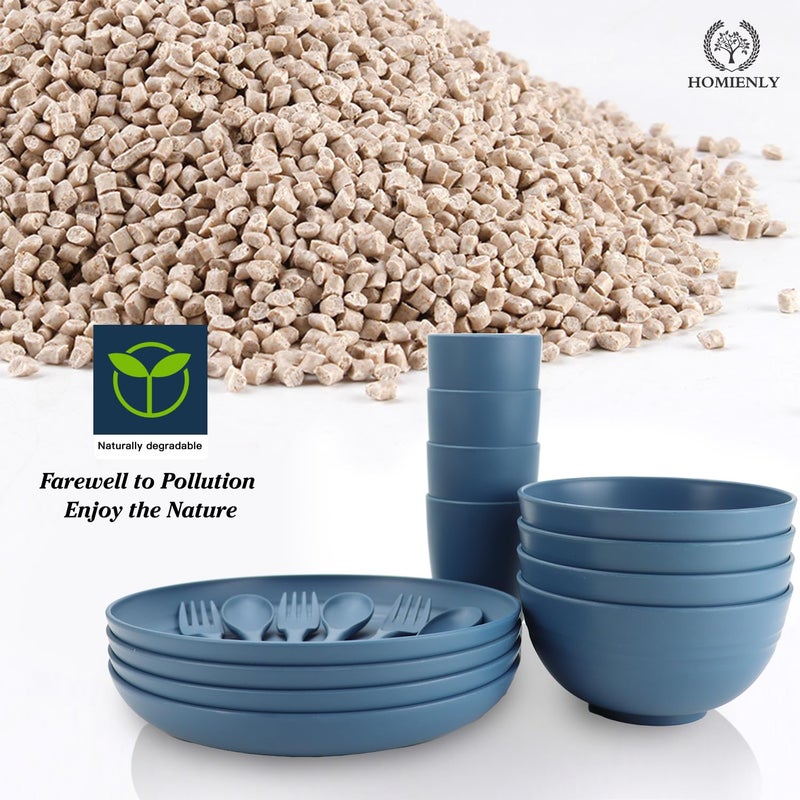 Homienly Wheat Straw Dinnerware Sets, Homienly 20pcs Unbreakable Microwave Dishwasher Safe Tableware Lightweight Bowls, Cups, Plates Set Reusable Dinner Plates Bowls set (Blue) - Image 3