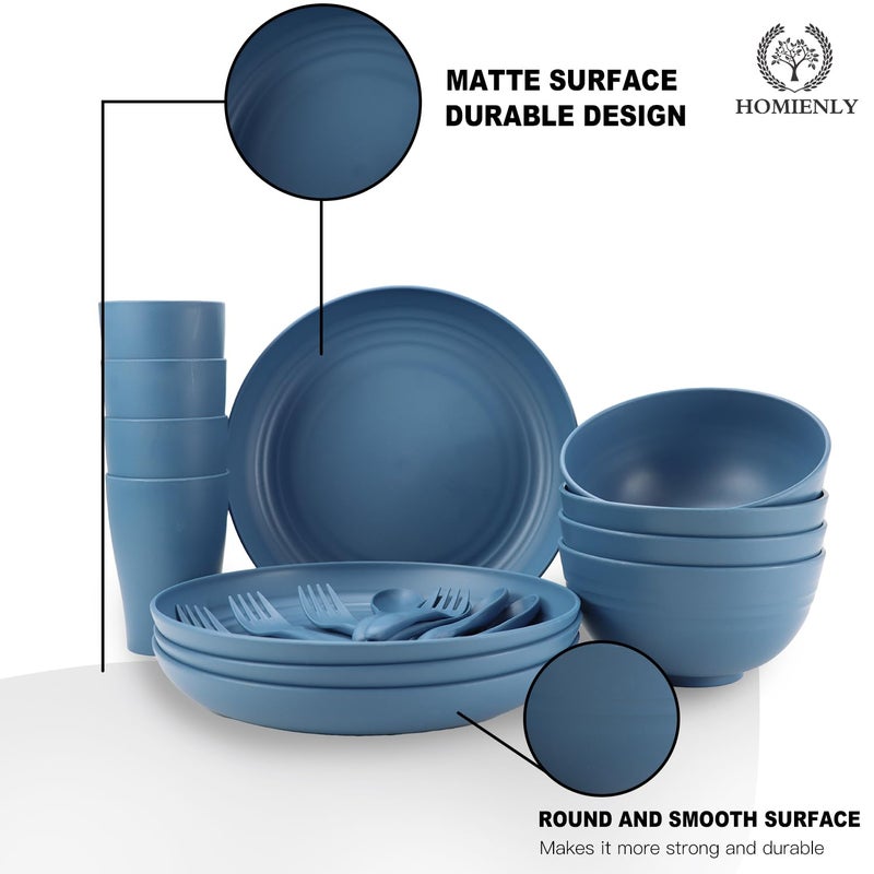 Homienly Wheat Straw Dinnerware Sets, Homienly 20pcs Unbreakable Microwave Dishwasher Safe Tableware Lightweight Bowls, Cups, Plates Set Reusable Dinner Plates Bowls set (Blue) - Image 5