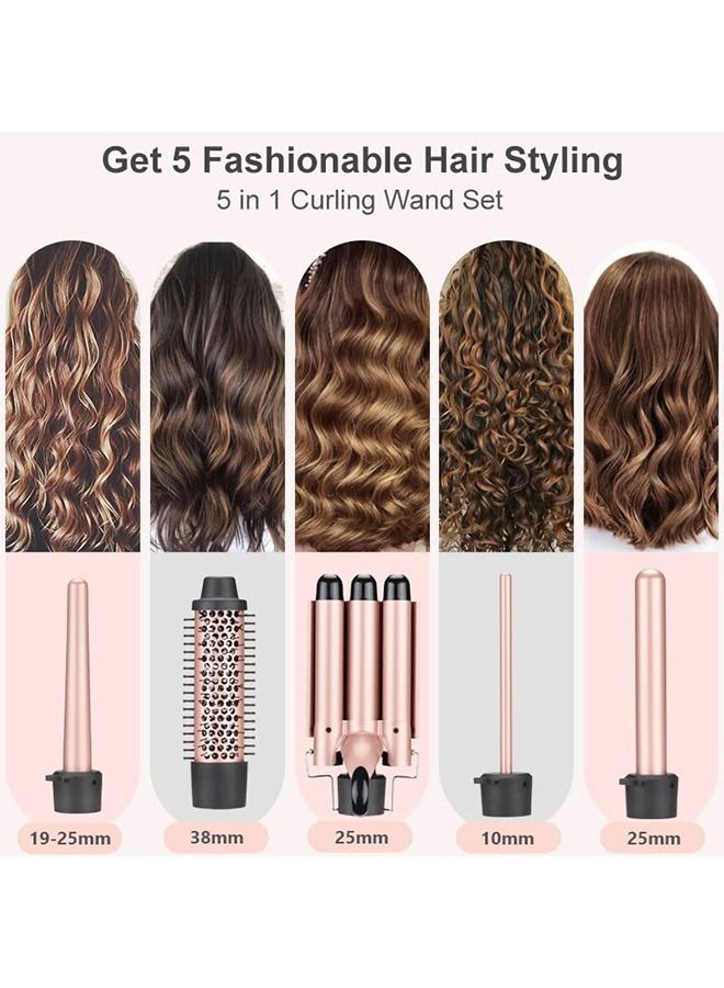 Curling Wand Set 5-IN-1 Hair Curler Iron Professional Curling lron Set Instant Heat Up Hair Curler with 5 Interchangeable Ceramic 3 Barrel Hair Crimper with Heat Protective Glove  2 Clips for Women - Image 3