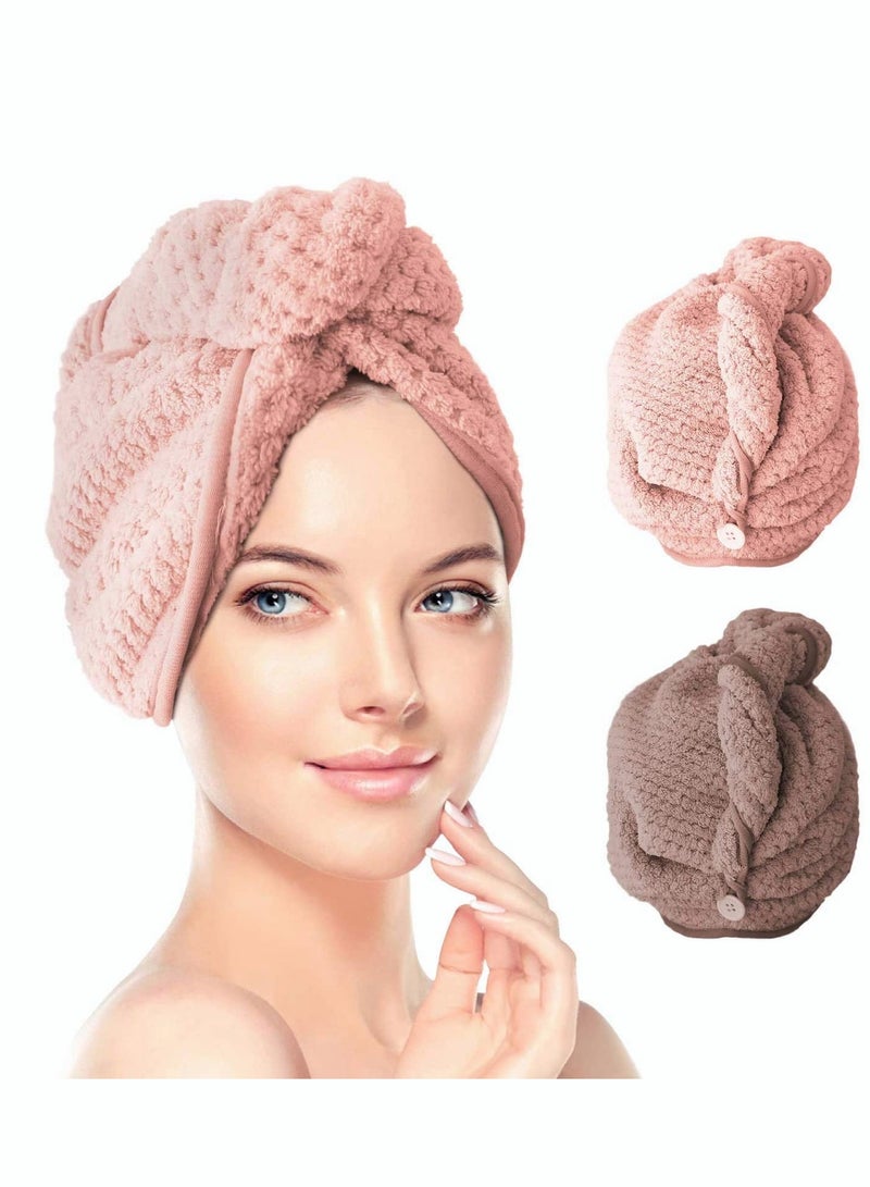 SOLARAE Microfibre Hair Towel Turban Towel Dry Cap Quick Lady Superfine Fiber Bath Head Wrap 2 Pack - Image 1